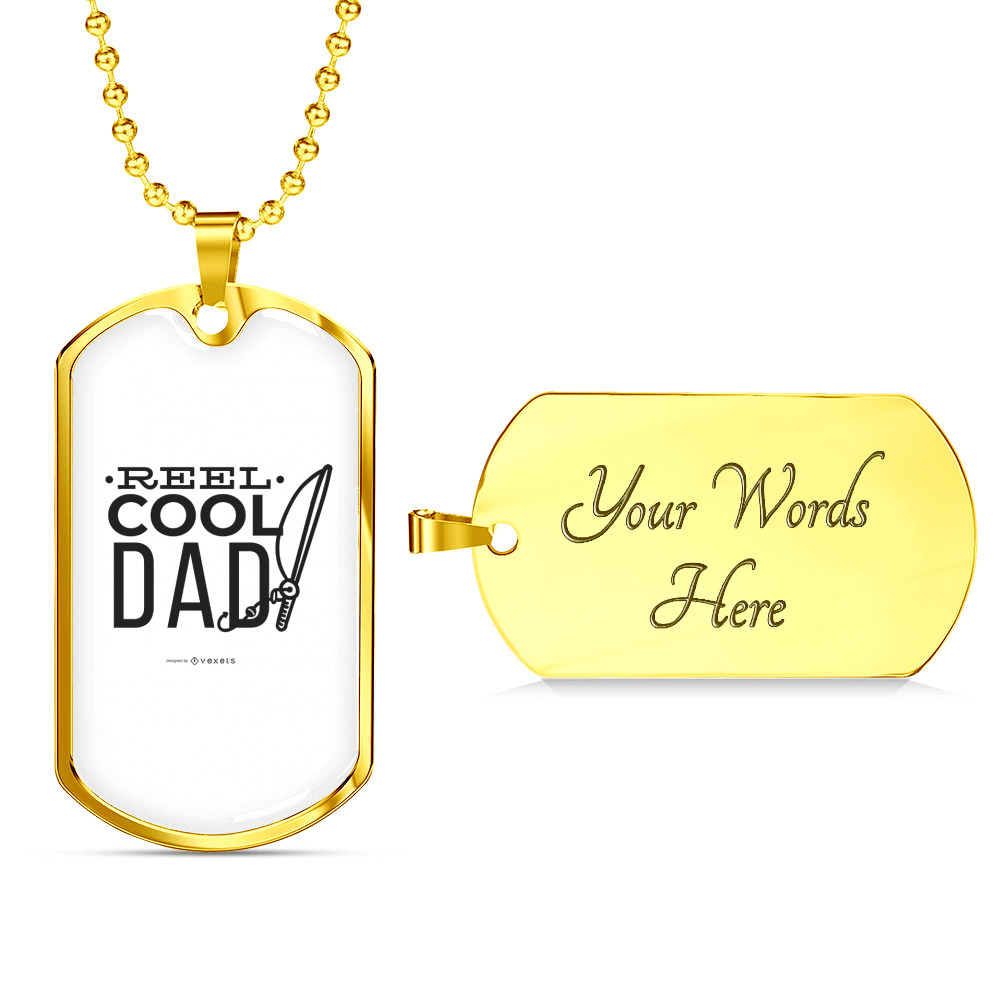 Reel Cool Dad Fishing Rod Necklace Stainless Steel Or 18k Gold Dog Tag 24 Chain 75$